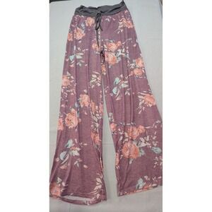 Pajama Pants Womens M Mauve Floral Wide Leg Drawstring Lounge Sleepwear